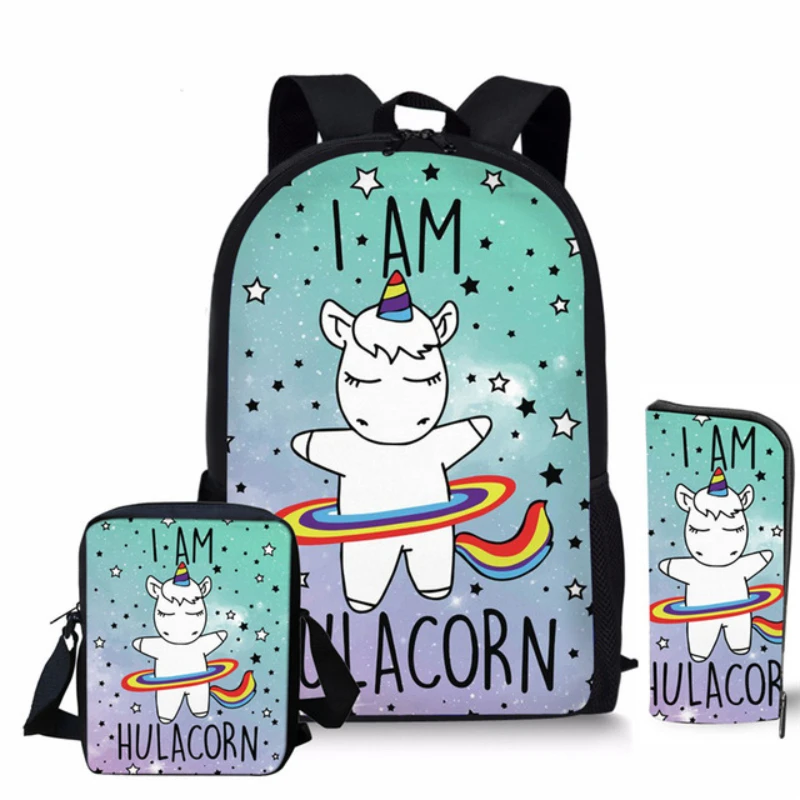3 Piece Anime Children Unicorn Large Backpack Sac Licorne Girls Boys Shoulder Bags School Pen Bag In Kindergarten Travel Gift