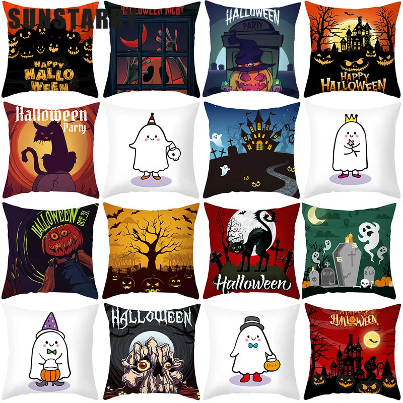 

Home Decor Cushion Cover Halloween Ghost Pumpkin Demon Cartoon Horror Party Sofa Pillowcase 45x45cm funda de almohada