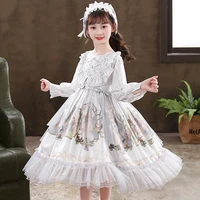 sweet lolita white dress child girls lace bowknot printing victorian clothes japanese cosplay kawaii kids girl princess dresses
