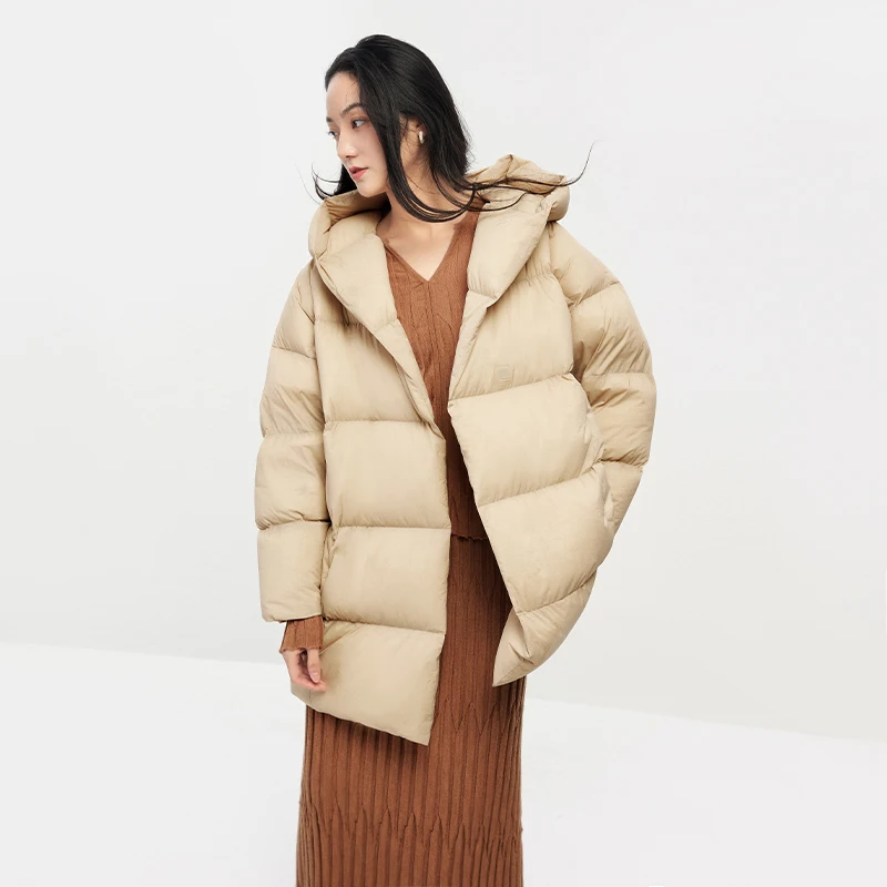 Oversized Coat Winter Puffer Jacket Women  95%  White Goose Down  High Street Hood Magnetic Clasp  Wide-waisted Thick Warm
