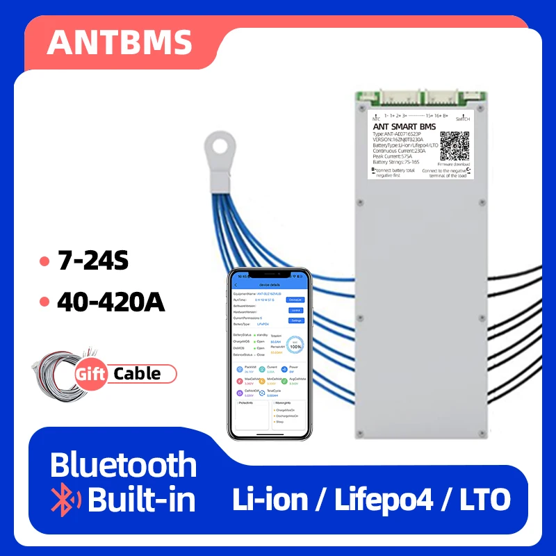 mr smart bms 7-16s 13-24s 40a-420a 24v-84v Поддержка литий-ионного аккумулятора LifePo4 LTO Встроенный BT
