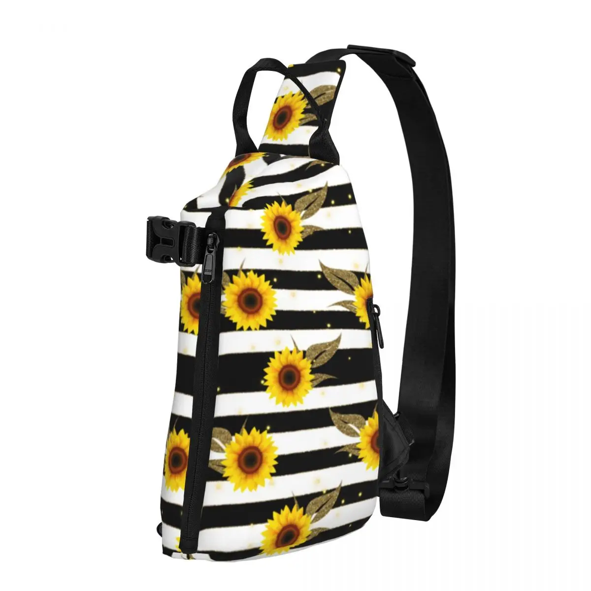

Sunflower Print Chest Bags Men Black and White Stripes Shoulder Bag Casual Custom Crossbody Bag School Outdoor Style Sling Bags