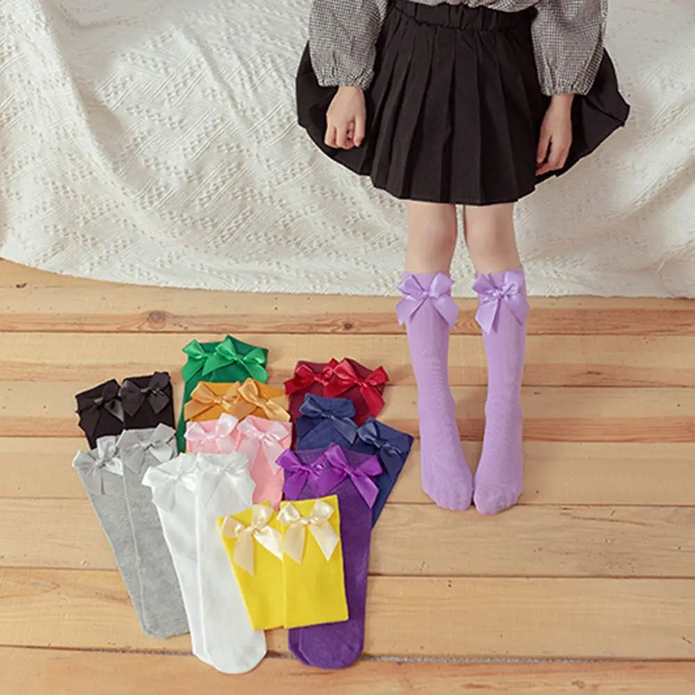 

Baby Long Tube Socks With Big Bows Girls Knee High Princess Cotton Sock 6-10Years Children Cute Sweet Lolita Floor Socks