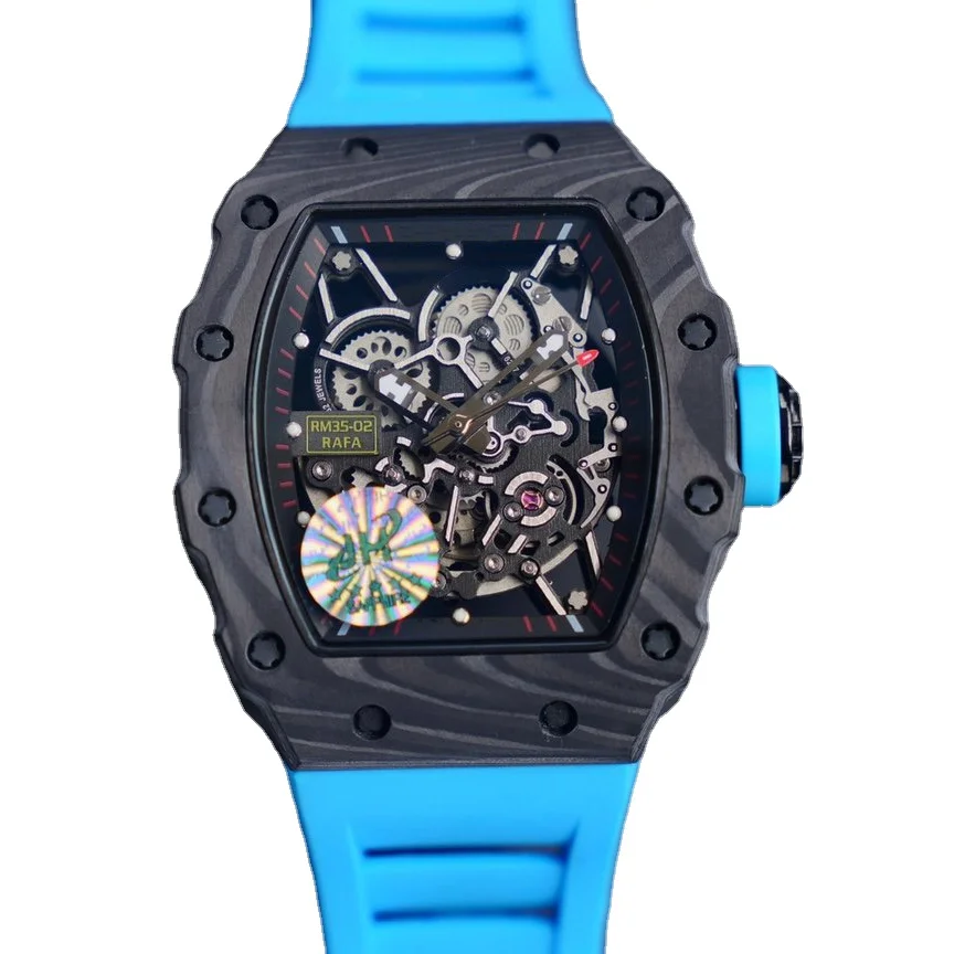 

Mens Watch Automatic Mechanical Carbon Fiber red black blue rubber