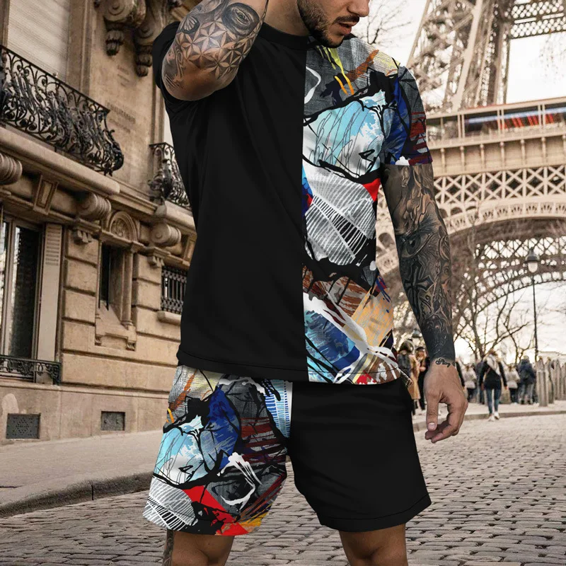 The Leopard Summer Men's Casual Beach Shorts Set 3D Printed Men's T-Shirt Short Sleeve O-Neck Casual Tracksuit Oversized