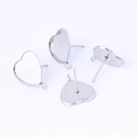 20pcs fit 12mm heart cabochon earring stud base blanks with loop diy bezel earring connector settings for jewelry making