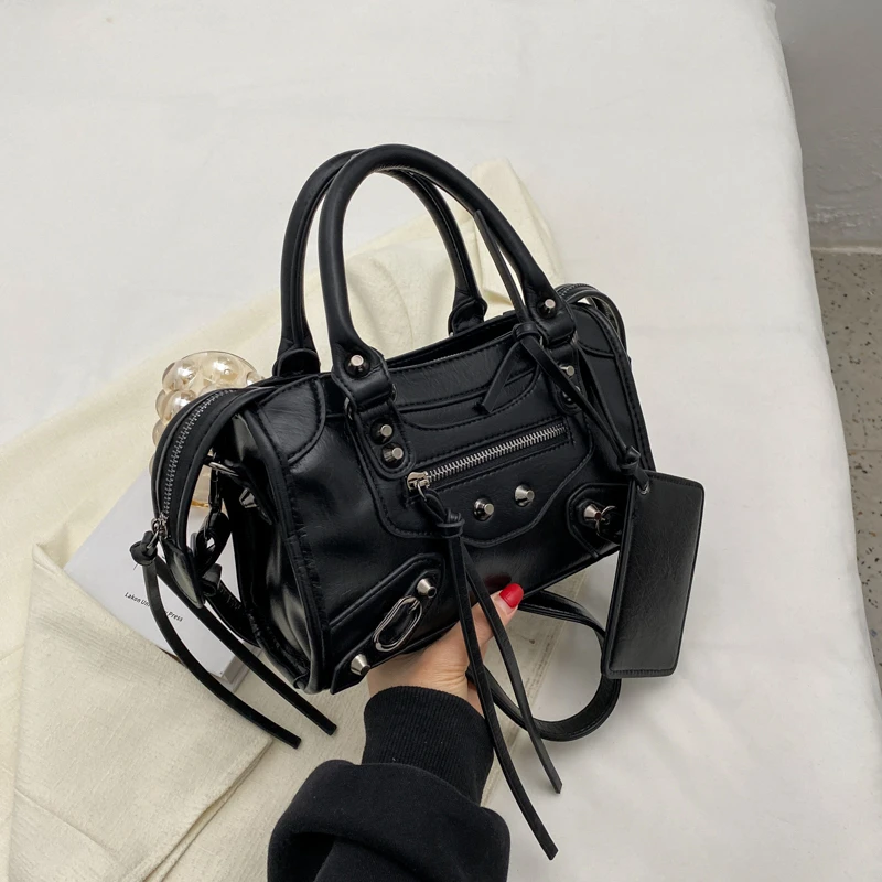 

High Quality Women Small Pu Leather Handbags Motorcycle Bag Fashion Ladies Rivet Crossbody Bags for Women Luxury Messenger Bag