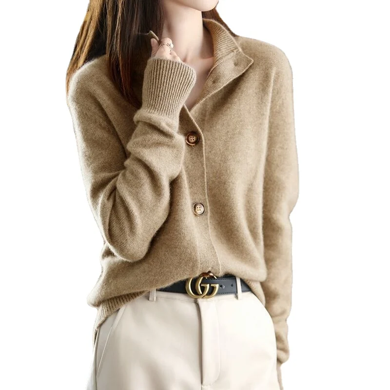 

Женская Свободная трикотажная короткая куртка в стиле ретро с воротником-стойкой и длинным рукавом