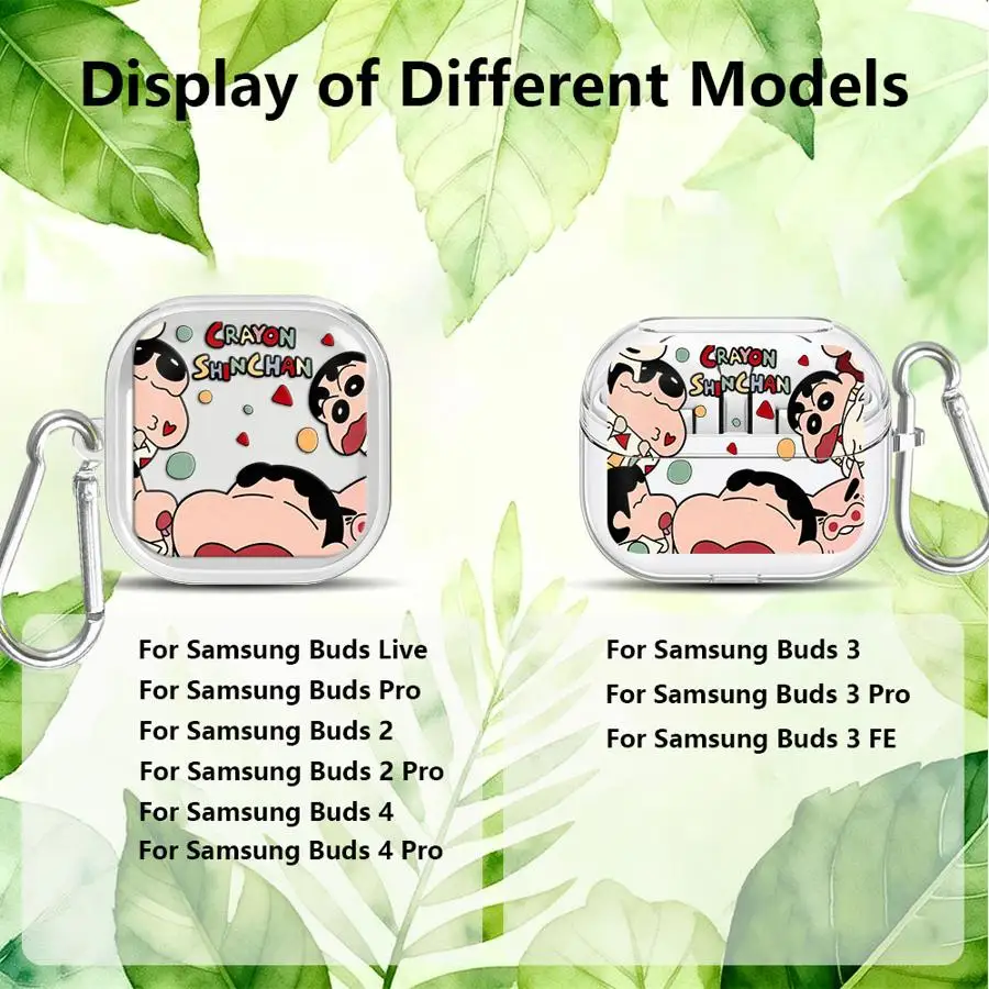 Фото Чехол для наушников Samsung Galaxy Buds 3 Pro, 4 Pro, 2 Pro, 2 Live, 3 FE, 4 Pro, прозрачный, с крючком, дизайн Crayon Shin-Chan №5