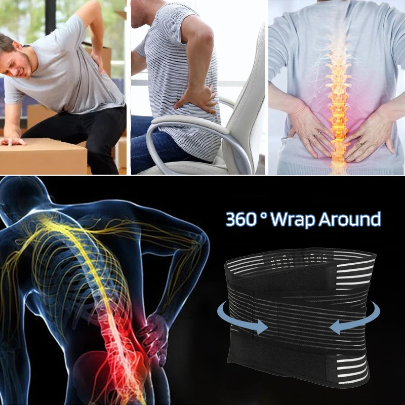 Double Compression Neoprene Back Brace For Lower Back Pain Men Posture Corrector Black Lumbar Support Belt Breathable Waist Belt