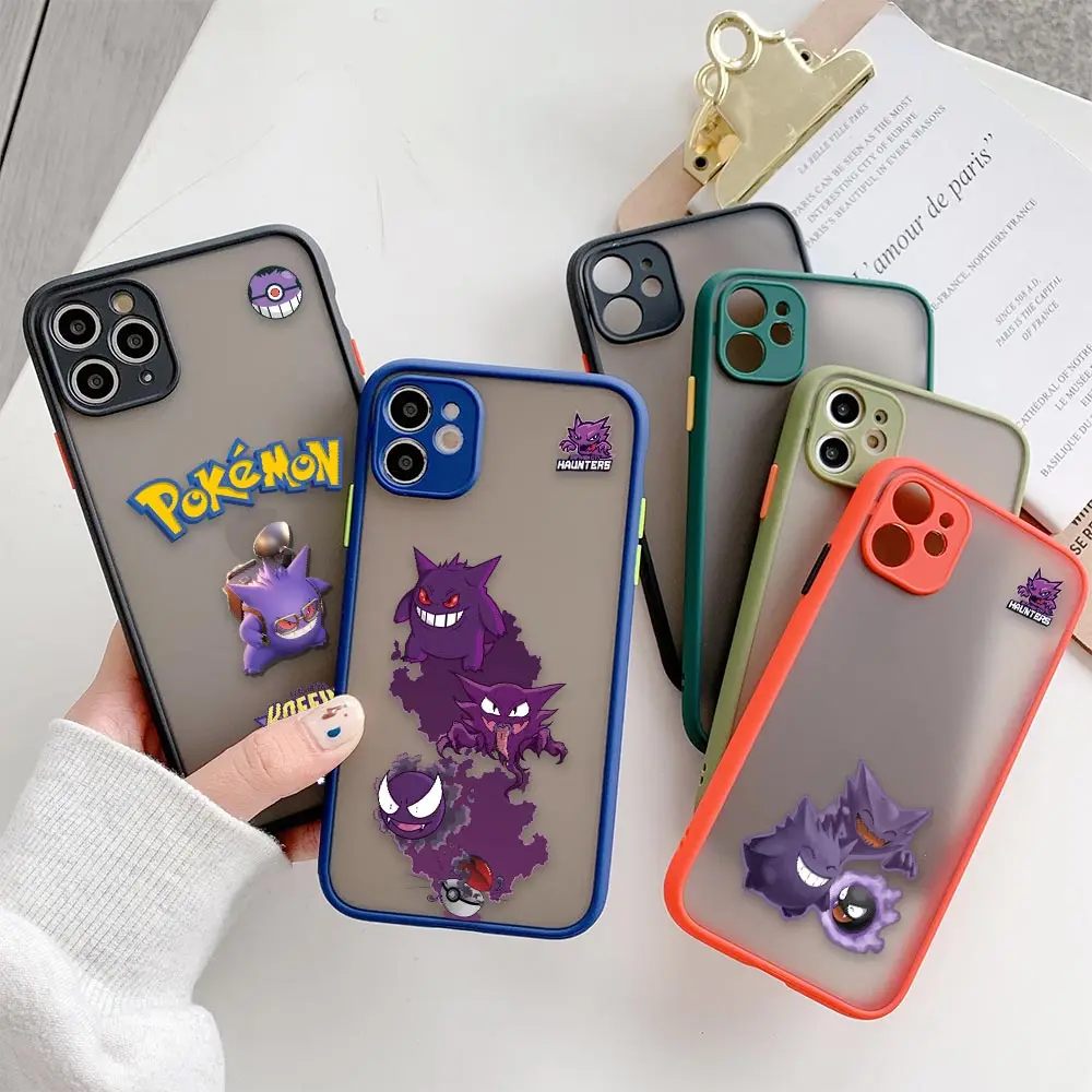 

Matte Case For iPhone 13 12 11 XR X 8 7 Plus Pro XS Max Mini Skin Cases Silicone Capa Coque Shell Pokemon Gengar lovely Cartoon