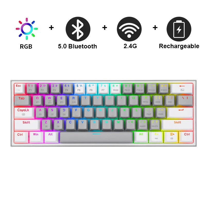 Redragon K616 Pro TKL Wireless RGB Mechanical Keyboard 5.0 BT/2.4GHz/Wired Tri-Mode 60% Bluetooth Keyboard Linear Red Switch