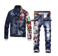 2022 new fashion brand dsquared2 mens washed and worn retro patch motorcycle denim suit x2026