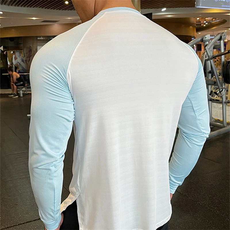 Fitness Training T-shirts Men Running Sportwear Long Sleeve Tops Quick Dry Breathable Sweatshirts Workout Bodybuiding Hiking Tee