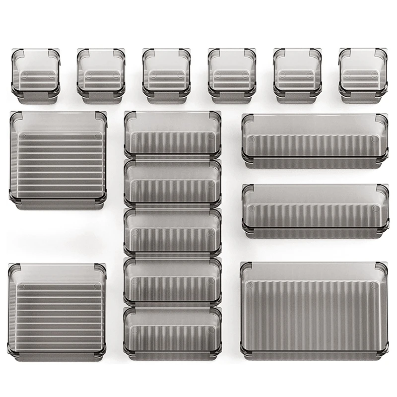 

Promotion! 16 Pcs Translucent Desk Drawer Storage Trays 5 Different Sizes of Plastic Storage Boxes for Computer Desktop Storages