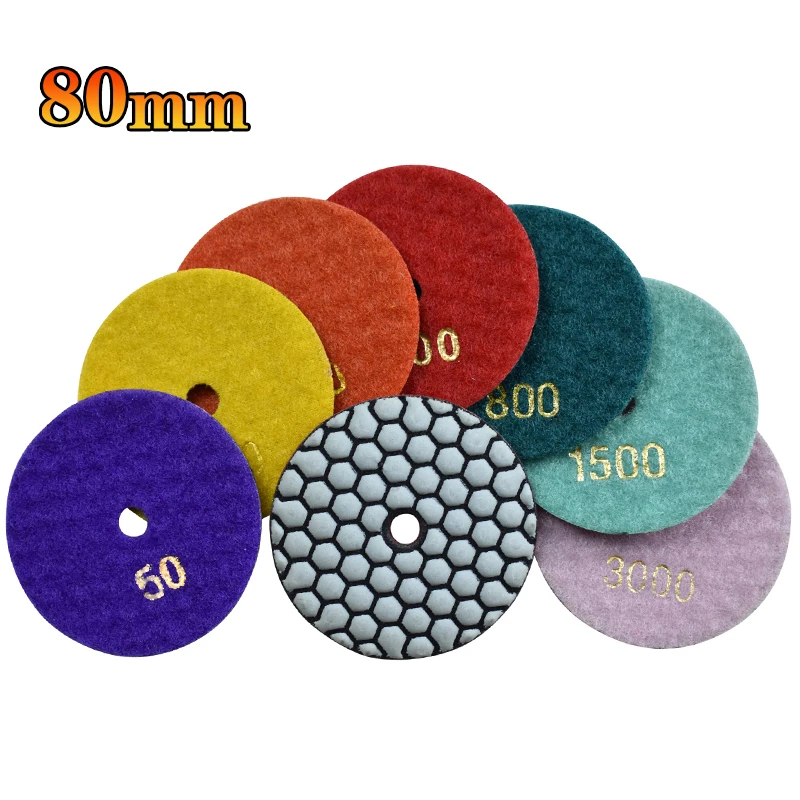 80mm Diamond Dry/Wet 3" Polishing Pads for Stone Polisher 7-