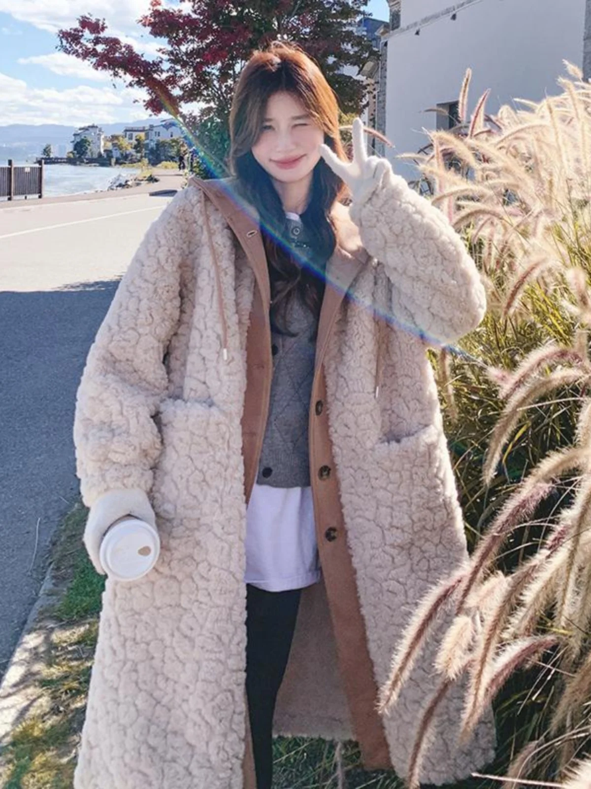 Korean Fashion Elegant Casual Mid-Length Plush Outerwear Women clothes Winter New Warm Fake Two-Piece Thickened Coat