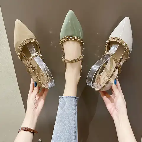 2022 Brand New Patent Leather Women's Sandals Fashion Rivet High Heels Classic Pointed Pumps Sexy Party Women's Wedding Shoes