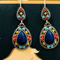 boho africa ethnic water droplet shaped dangle earrings inlaid stone crystal rhinestone pendant earrings for women party jewelry