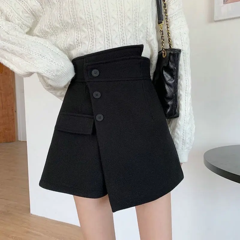 Autumn And Winter Temperament Short Skirt 2022 New Fashion High Waist A-line Skirt Women's Design Irregular Woolen Culottes