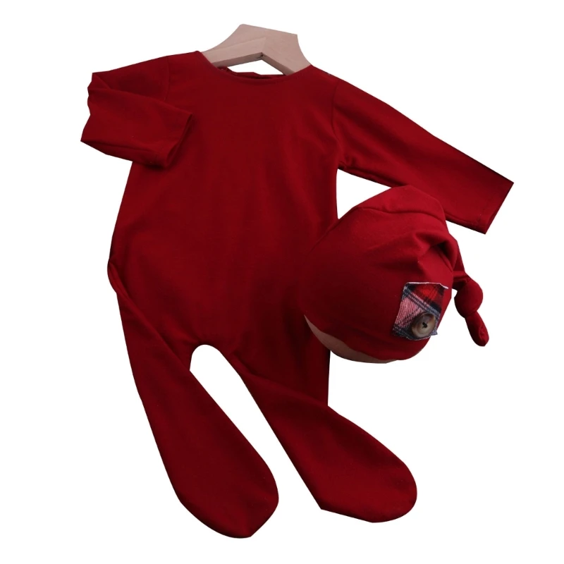 

Boys Girls Christmas Hat with Bodysuits Romper Newborn Photo Props Outfits Set