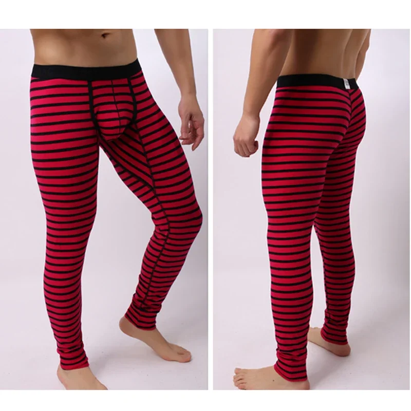 Мужские полосатые термоштаны нижнее белье леггинсы с теплой подошвой