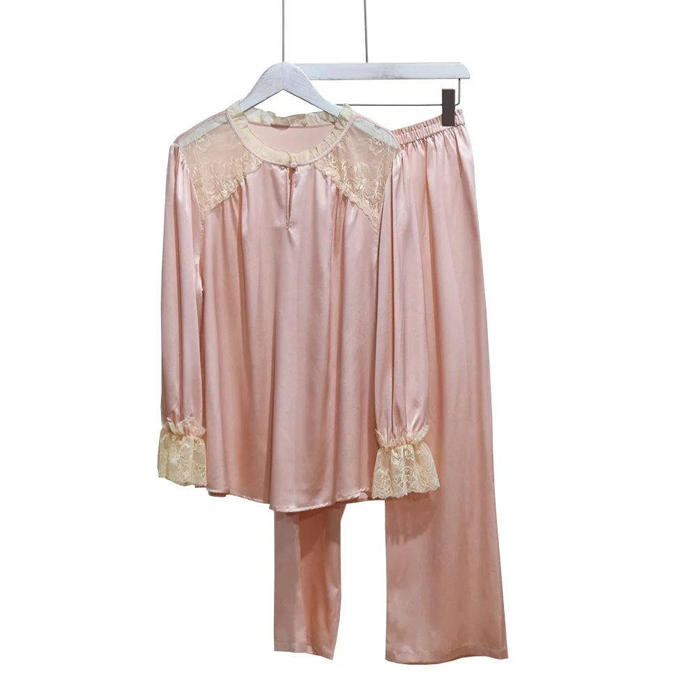 Heavy Silk Pajamas Suit Women's Long Sleeved Pants Two Piece Mulberry Silk Home Clothes Pijamas Women  Sleepwear