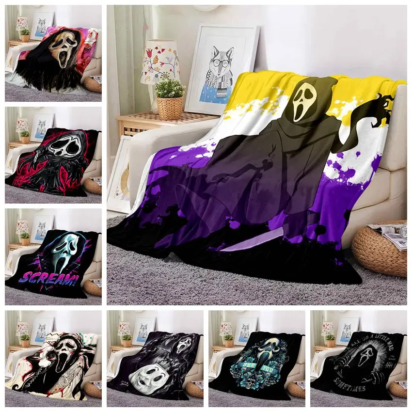 

Милое фланелевое одеяло на Хэллоуин с изображением крика Ghostface, постельное белье, мягкое покрывало для дивана, детское одеяло, одеяло в пода...