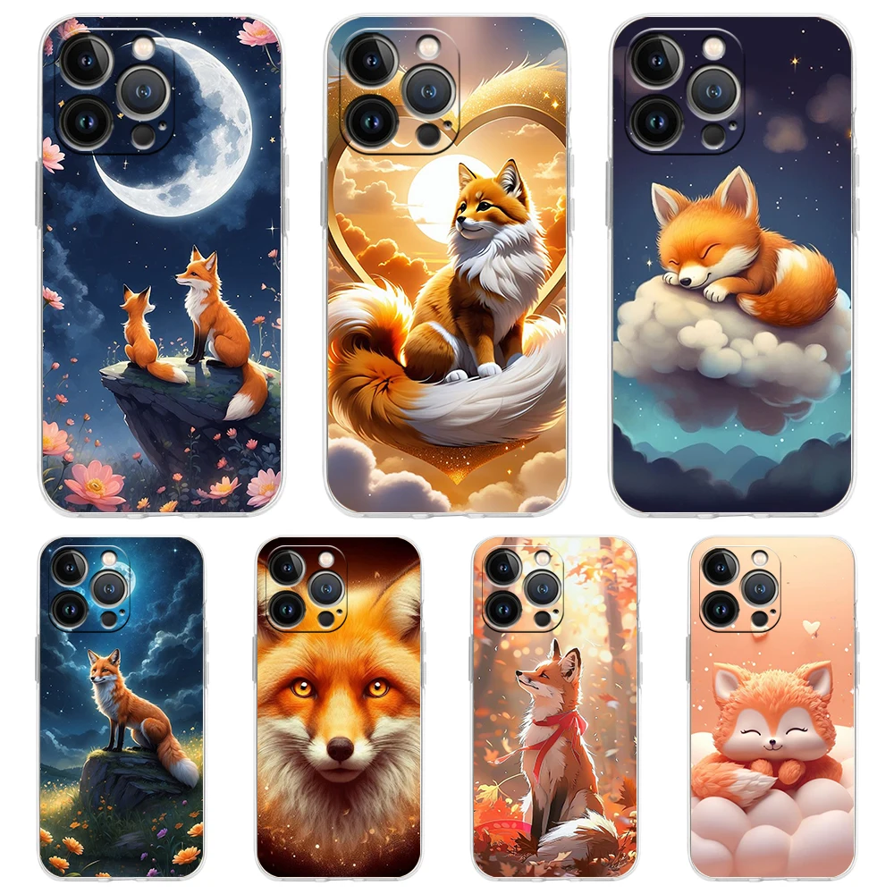 Фото Мягкий прозрачный чехол из ТПУ для iPhone 16, 15, 14, 13, 12, 11 Pro Max 16E 8 7 Plus XS Max, противоударный корпус, милая животное, лиса №1