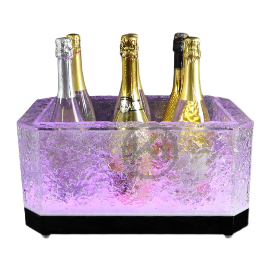 

OEM ODM светящийся светодиодный светящийся акриловый 3 бутылки шампанского вина льда ведро с эффектом ледяной поверхности