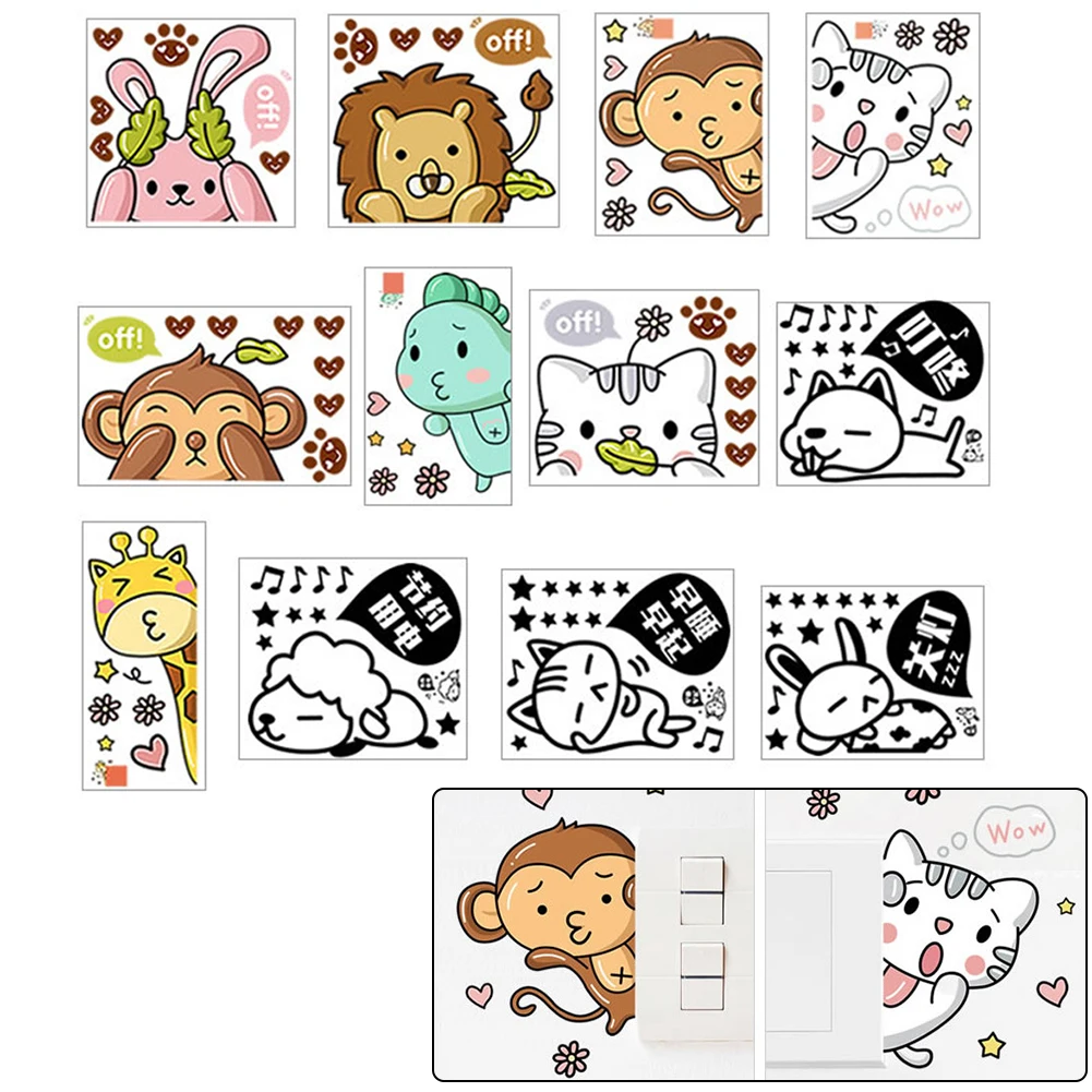 

Cartoon Cute Elephant Kitten Panda Socket Switch Wall Sticker Vinyl Decals For Home Decor Lovely Animals Stickers Removable