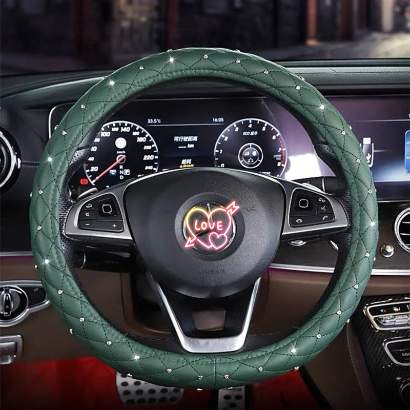 Чехол на руль автомобиля с кристаллами для женщин универсальные кожаные