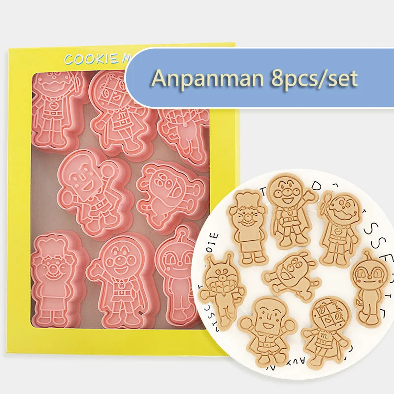 

8pcs Anpanman Cookie Mold Cartoon Three-dimensional Plastic Cookie Press Mold Fondant Baking Tool Christmas Mold