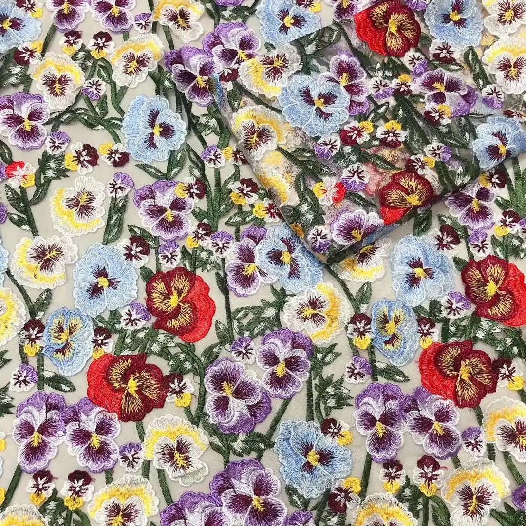 Высококачественное многоцветное кружево с плоской вышивкой французское