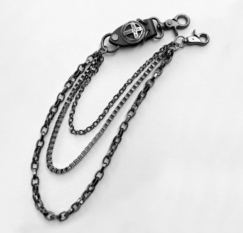 Многослойная цепочка для брюк Мужская Байкерская ключей из трех нитей джинсовая