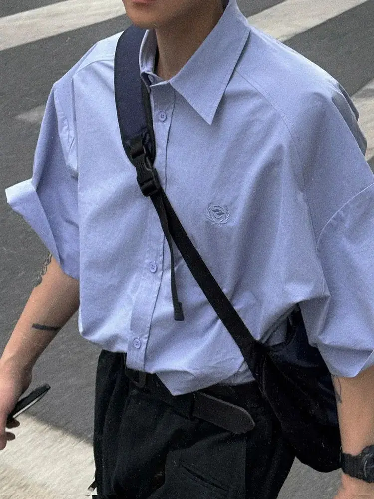 Молодежная летняя голубая рубашка свободная повседневная футболка солнечная и
