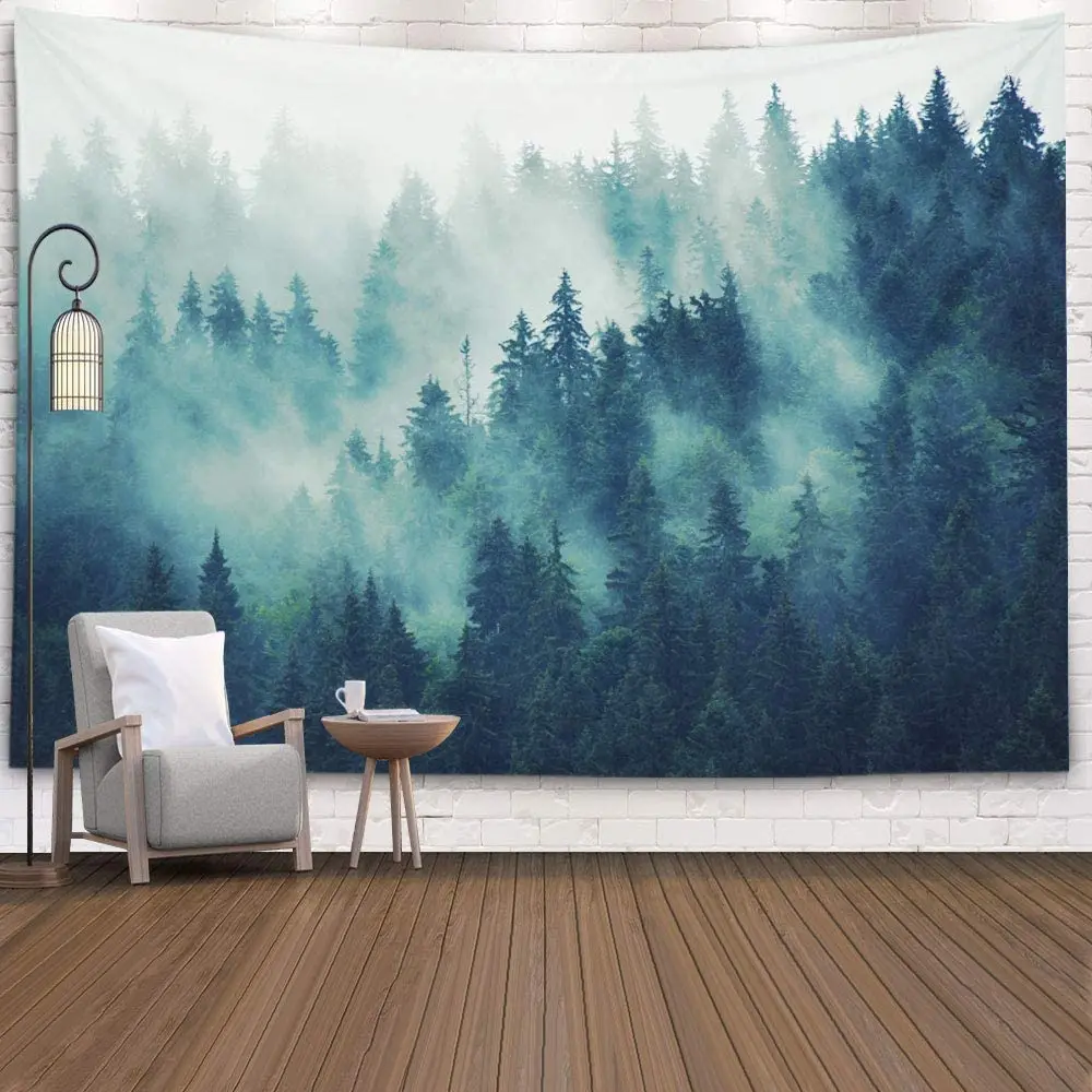 

Trees Wall Tapestry Dorm Tapestry for Décor Living Room Dorm Landscape with Fir Forest in Hipster Vintage Retro Style Tapestrie