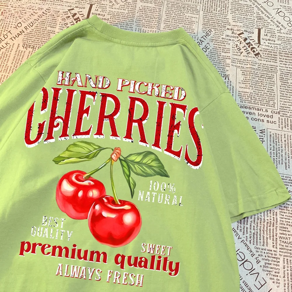 Женские футболки хлопковые топы с принтом вишни футболка большого размера