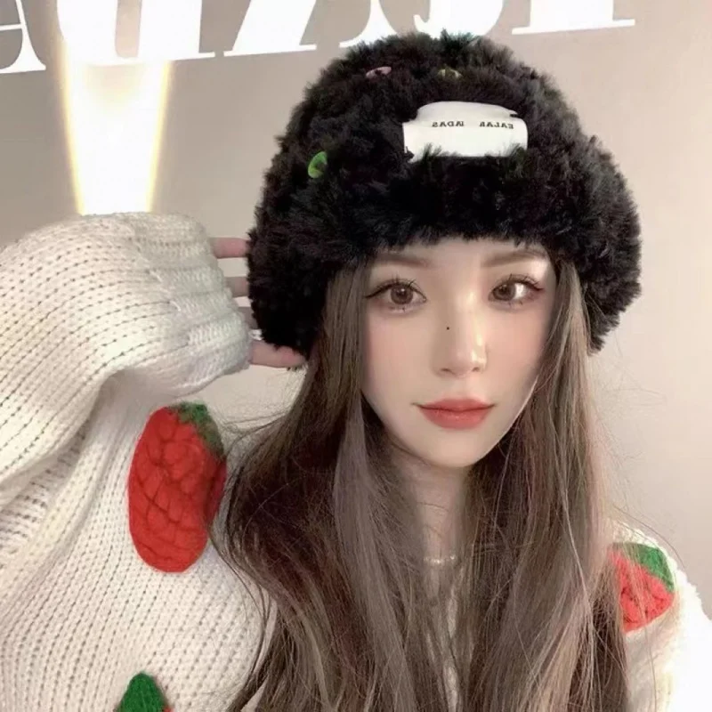

Ear Bear Wool Women's Autumn and Winter Fleece-Lined Thickened Knitting Cute Niche Cold Women's Winter Hat