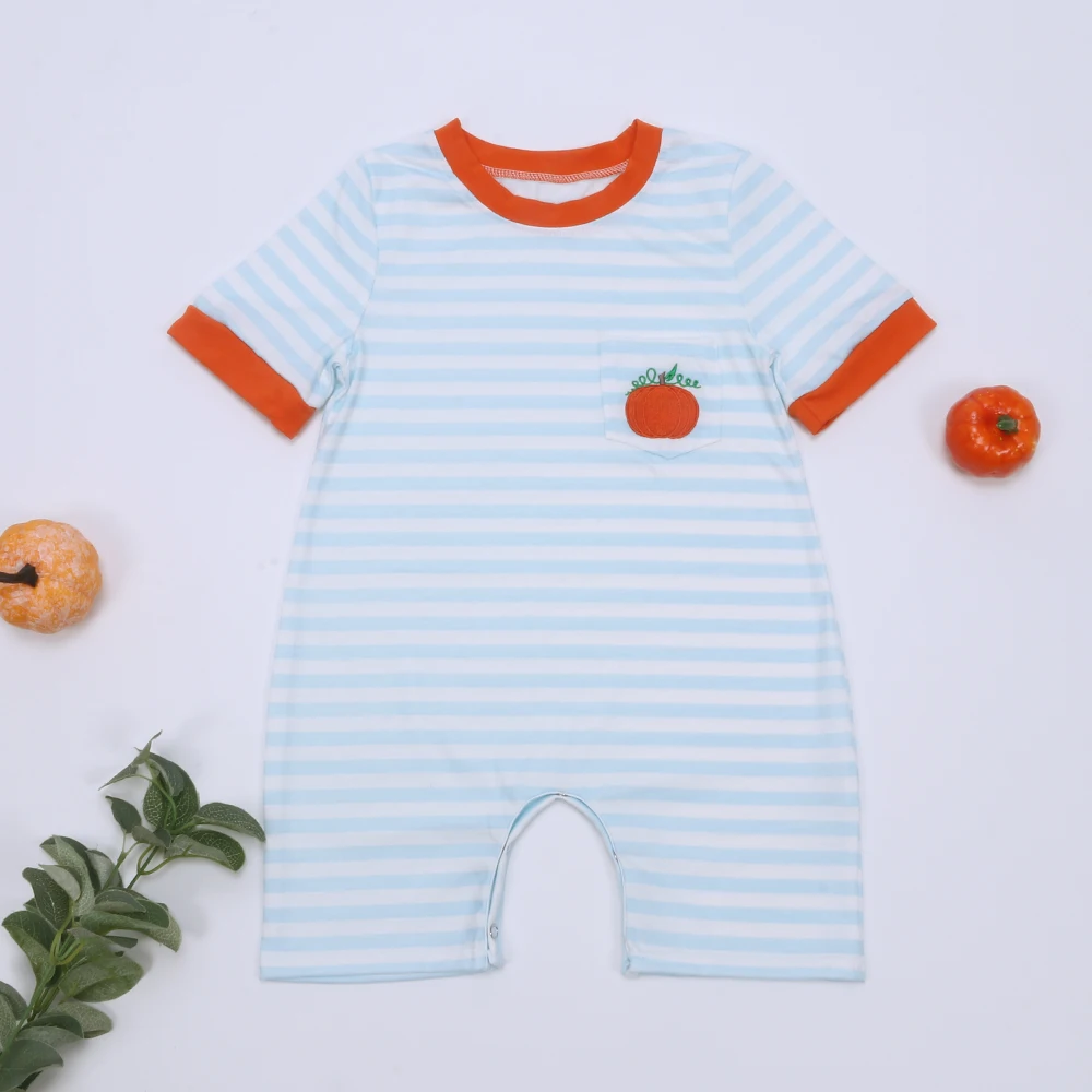 Child Costum Baby Boy Clothes Onesie Romper Pumpkin Embroidery One-Piece Stripe Bebes Items Sleeveless Jumpsuit For 0-3T Boys