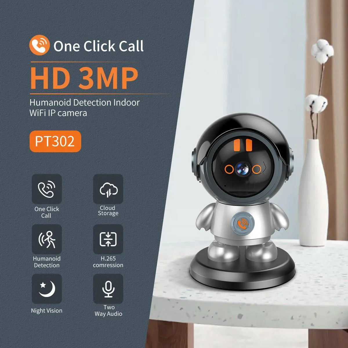 

3MP Security Robot PTZ IP Camera Human Tracking One Click Call Indoor Baby Monitor CCTV Wifi Surveillance Camera