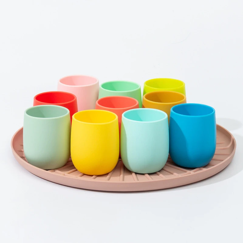 

High Quality Food Grade Children's Silicone Water Cup Baby Anti-fall Learning Drink Cup Silicone Food Supplement Solid Color Cup