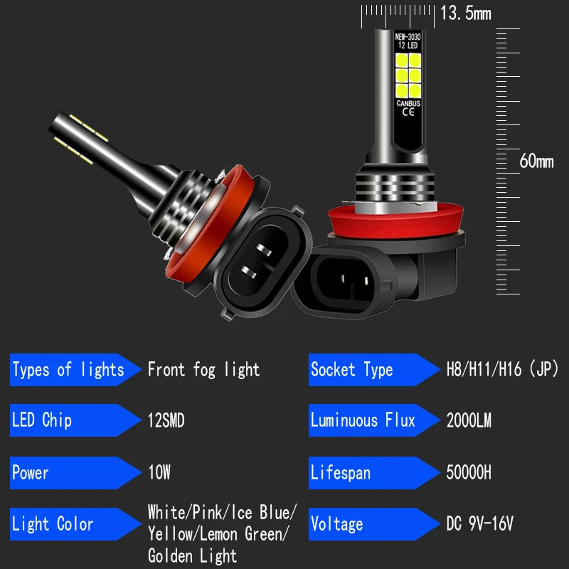 2pcs Car LED Fog Light Blub Lamp H8 H11 For Fiat 124 Spider 500L 500X Bravo 2 Ducato Panda Punto Sedici Tipo 2015 2016 2017 |