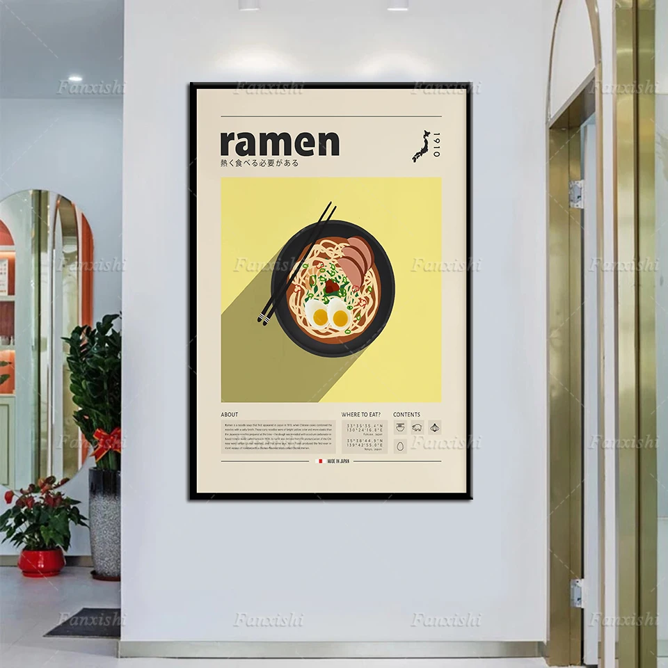 

Ramen Poster,Food Print,Japanese Food, Retro Poster, Housewarming Gift, Kitchen Wall Decor, Mid Century Poster,Minimalist Prints
