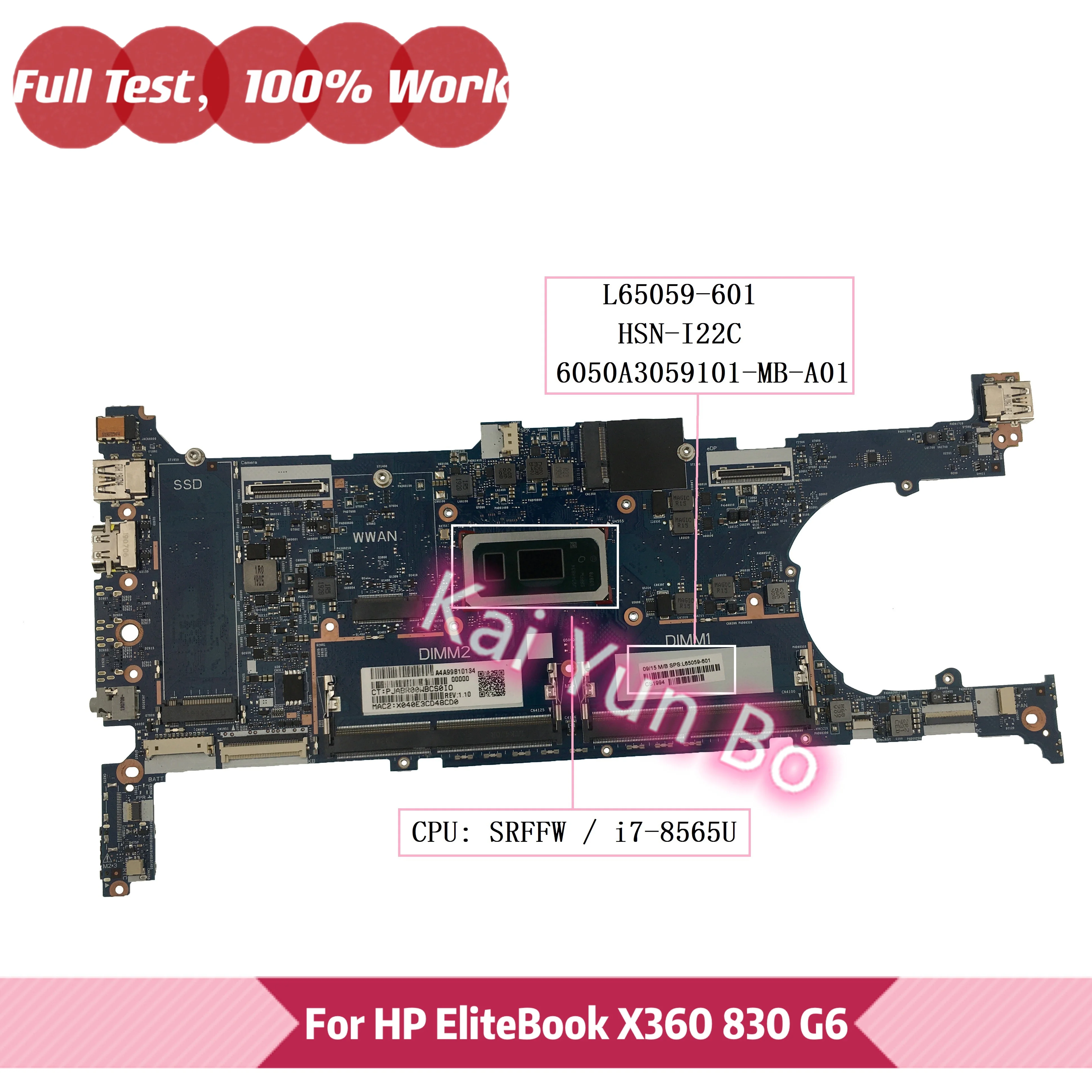 

For HP EliteBook x360 830 G6 HSN-I22C Laptop Motherboard L65059-001 6050A3059101 L65059-601 with i7-8565U CPU 100% Tested OK