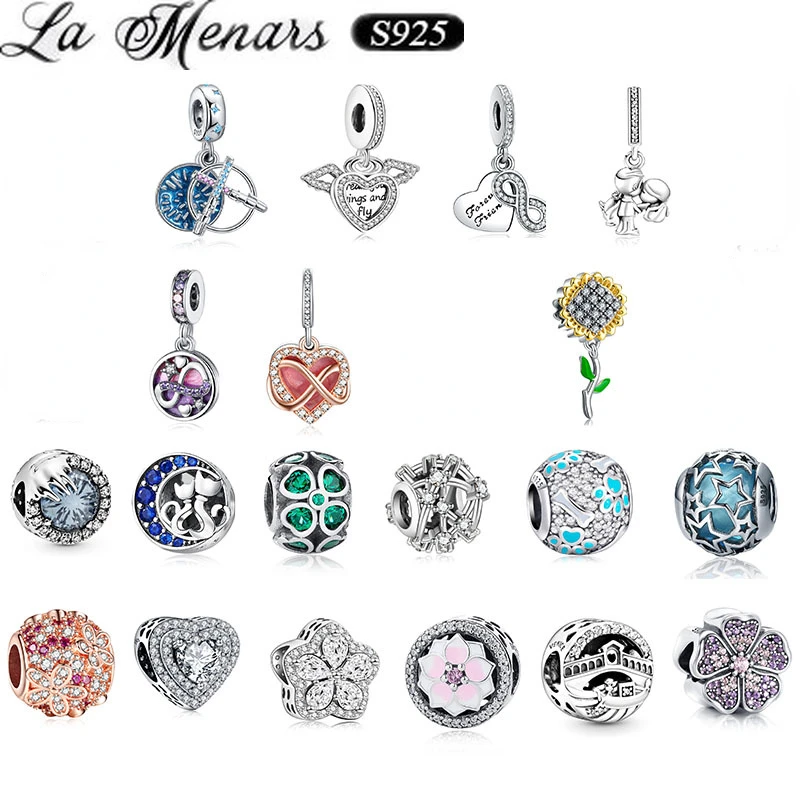 La Menars New 925 Sterling Silver star Hearts Charm animal Bead pendant Fit Original Pandora Bracelet DIY Jewelry For Women