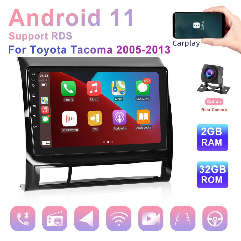 

Android 11 Car Back-up camera 9" Navigation GPS Carplay Video Multimedia Player Touch Screen Auto Radio For 05-13 Toyota Tacoma
