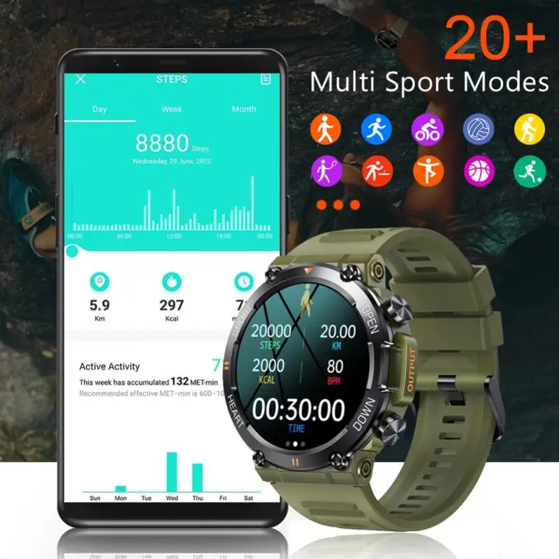 

Three-proof For Male Smart Watch Bluetooth 5.0 Mountaineering Watches For Iphone Fitness Watches Sports Fashion Blood Pressure