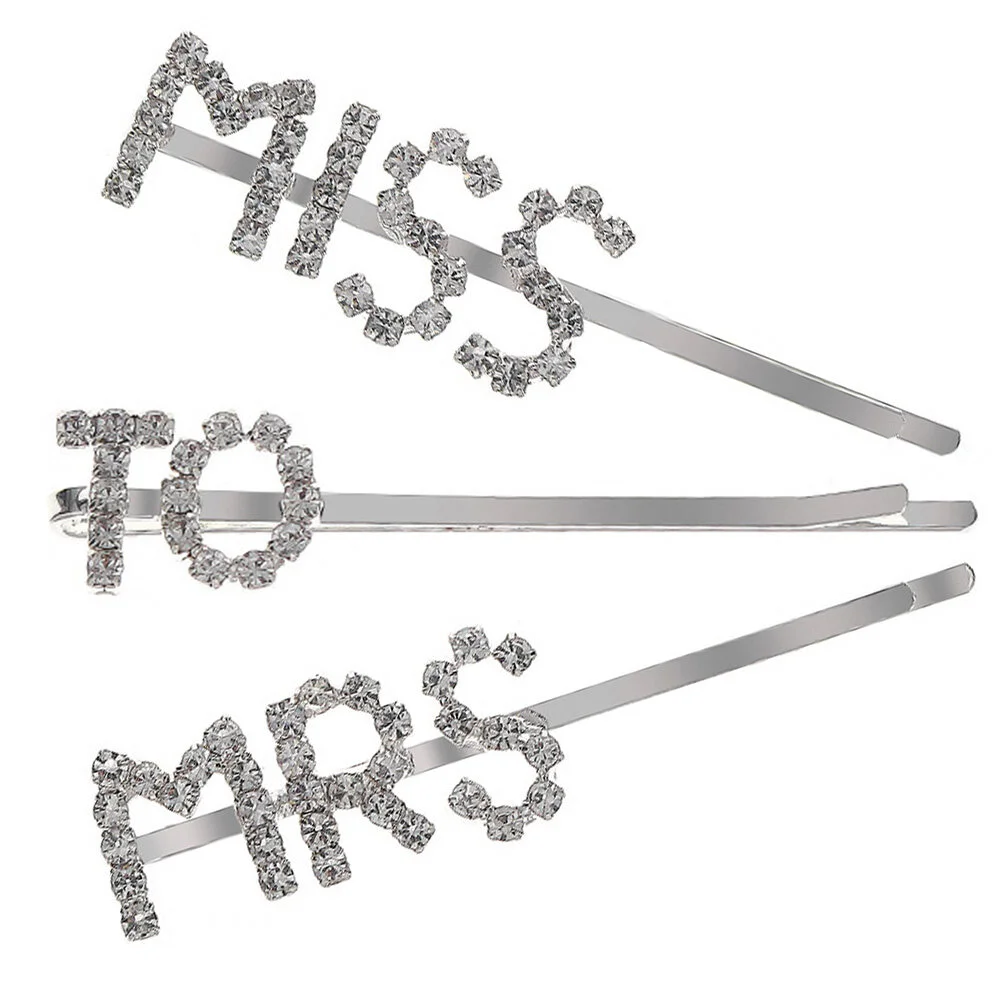 

3 Pcs Hair Accessories Clip Retro Rhinestone Barrette Metal Claw Clips Headgear Letter Shiny Miss Bangs
