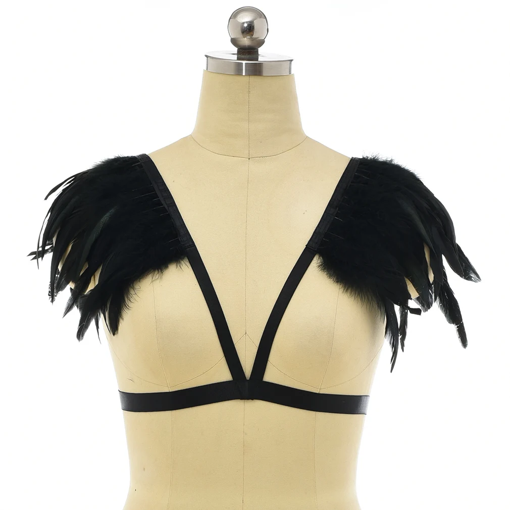 Черная шаль с натуральным перьем накидка на плечи готический воротник для